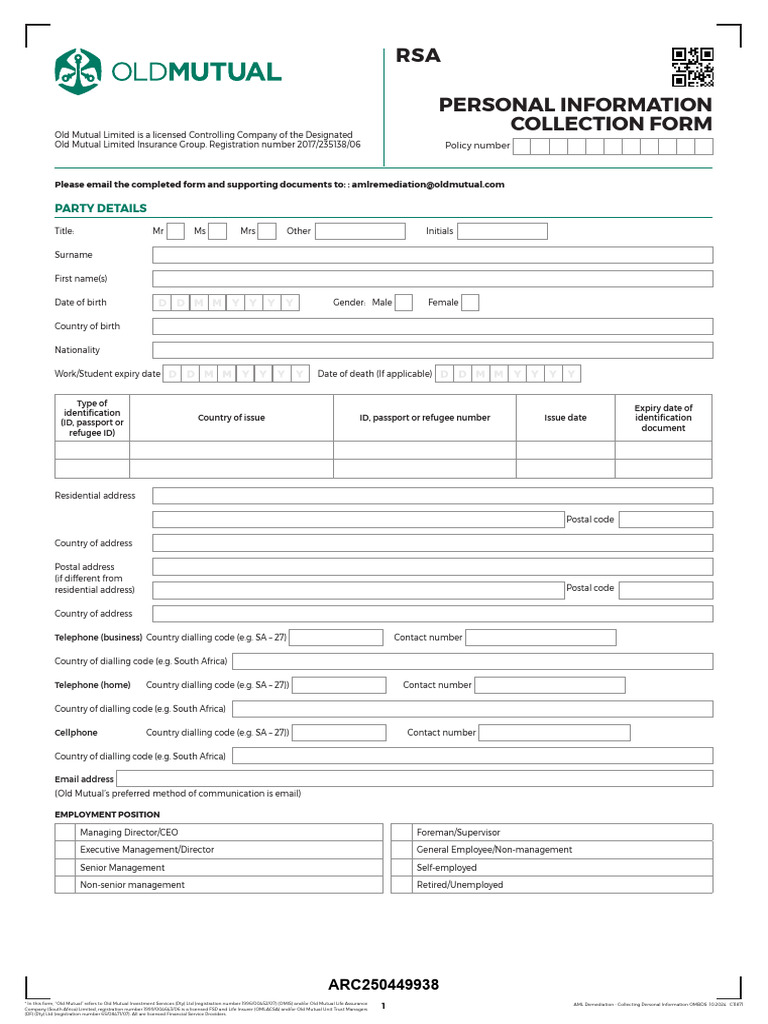 AML Personal Information Collection Form | PDF | Life Insurance ...