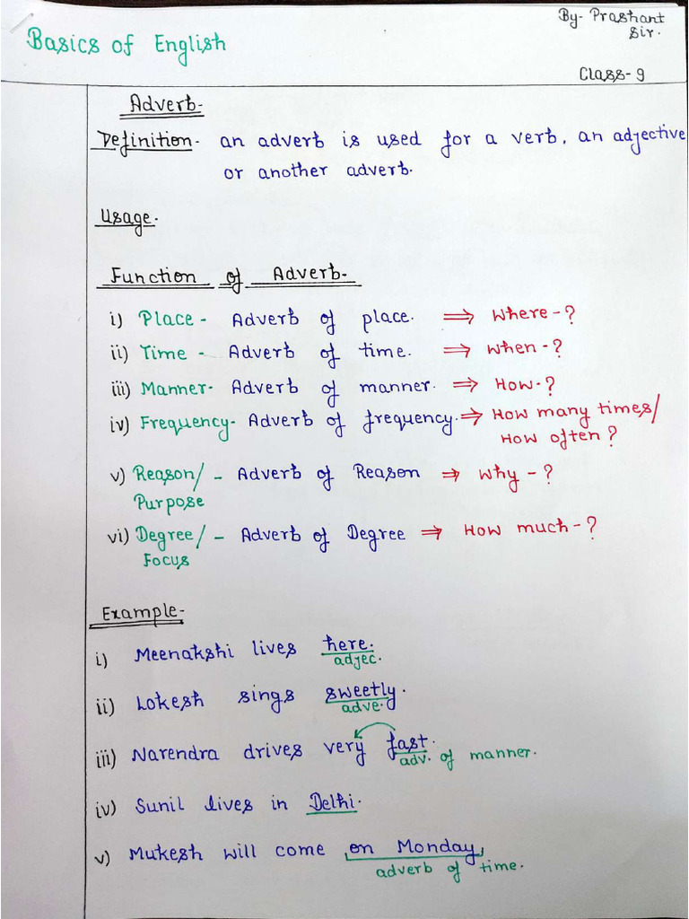 Basics of English 09 (Hand-Written Notes) | PDF