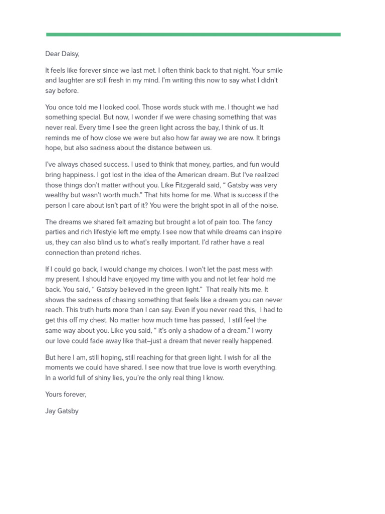 The Great Gatsby Letter by Muhammad Aayan | PDF