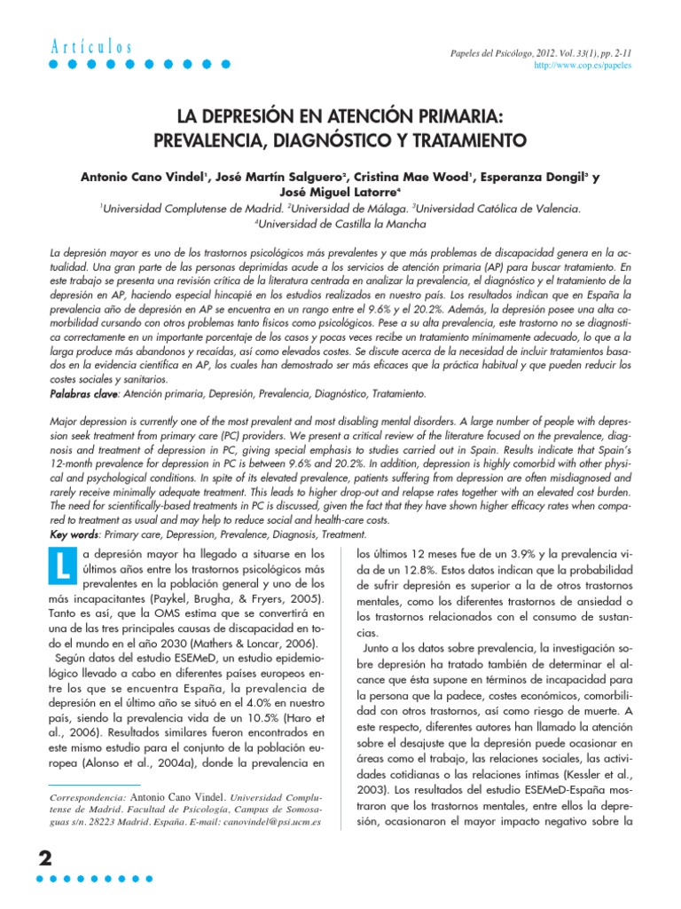 Prevalencia y Tratamiento de la Depresión en AP | PDF | Depresión ...