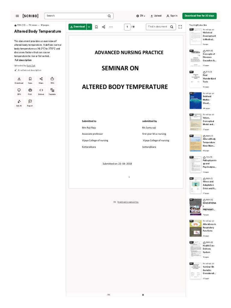 Overview of Altered Body Temperature | PDF | Thermoregulation ...