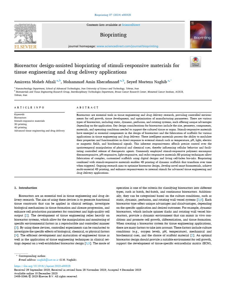 Bioreactor Design for Smart Bioprinting | PDF | Tissue Engineering ...
