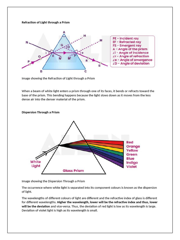 Light Refraction and Dispersion in Prisms | PDF