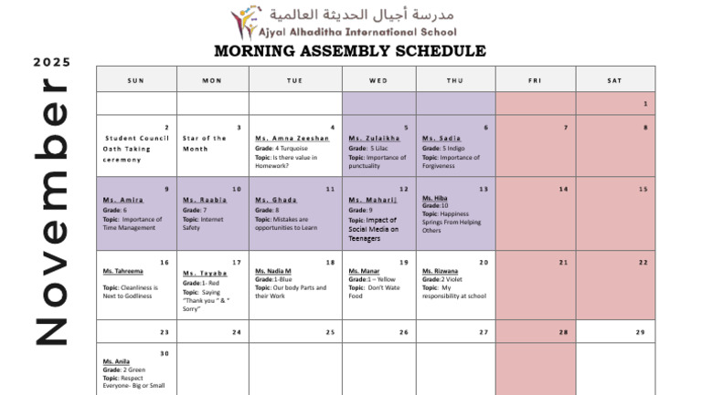 Morning Assembly Schedule Nov. British Section | PDF