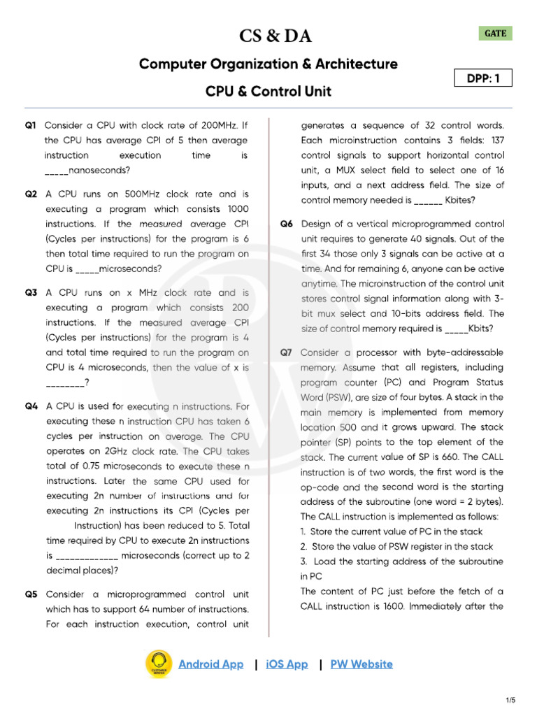 CPU and Control Unit DPP 01 | PDF