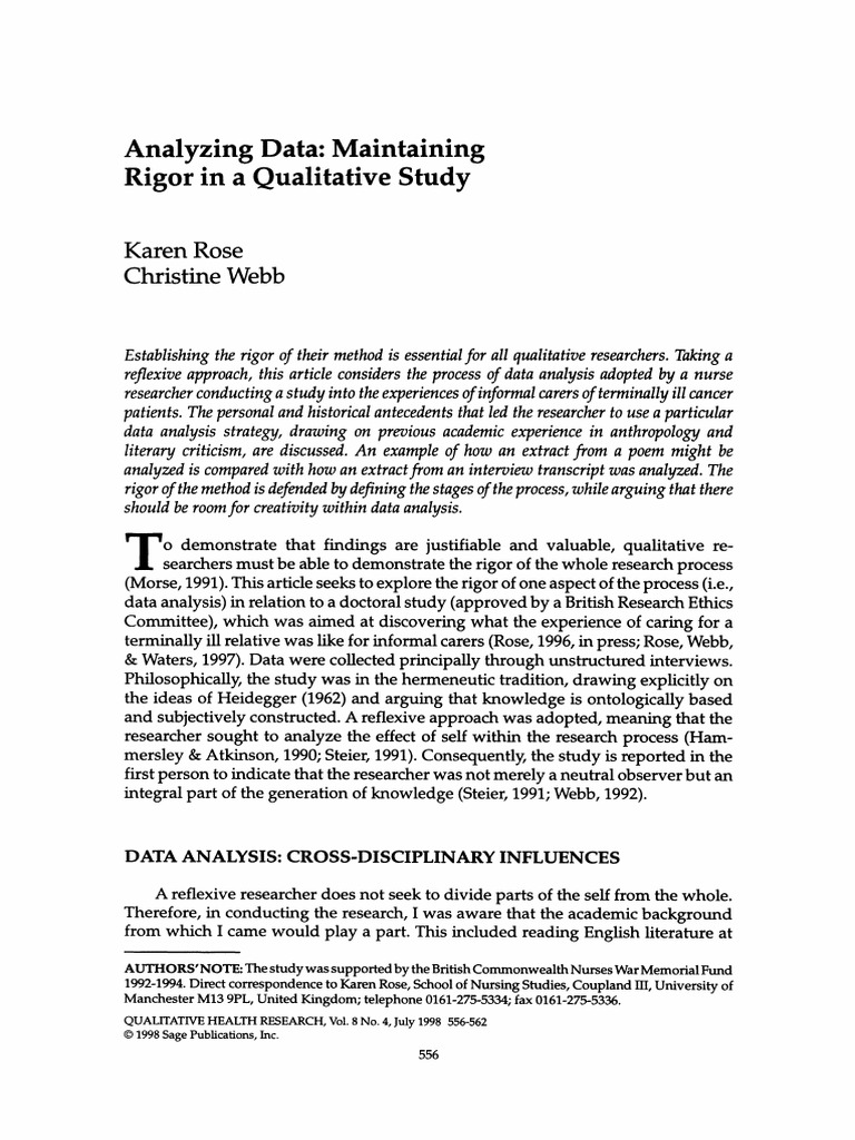 Rose Webb 1998 Analyzing Data Maintaining Rigor in A Qualitative Study ...