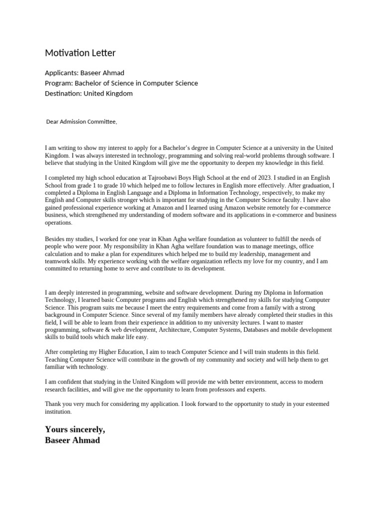 New Motivation Letter Format | PDF | Computer Programming | Computer ...