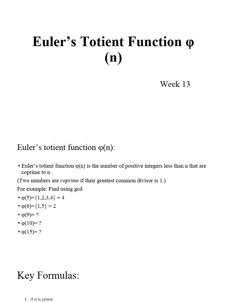 Euler's Totient Function φ (n) | PDF