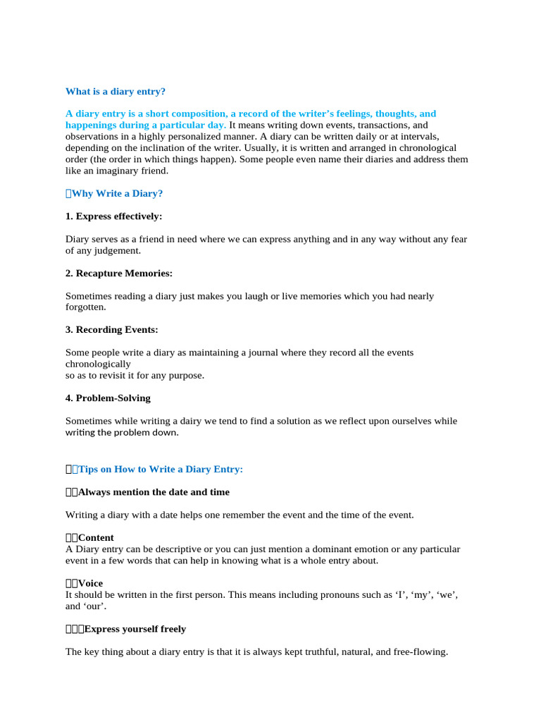 Understanding Diary Entries | PDF