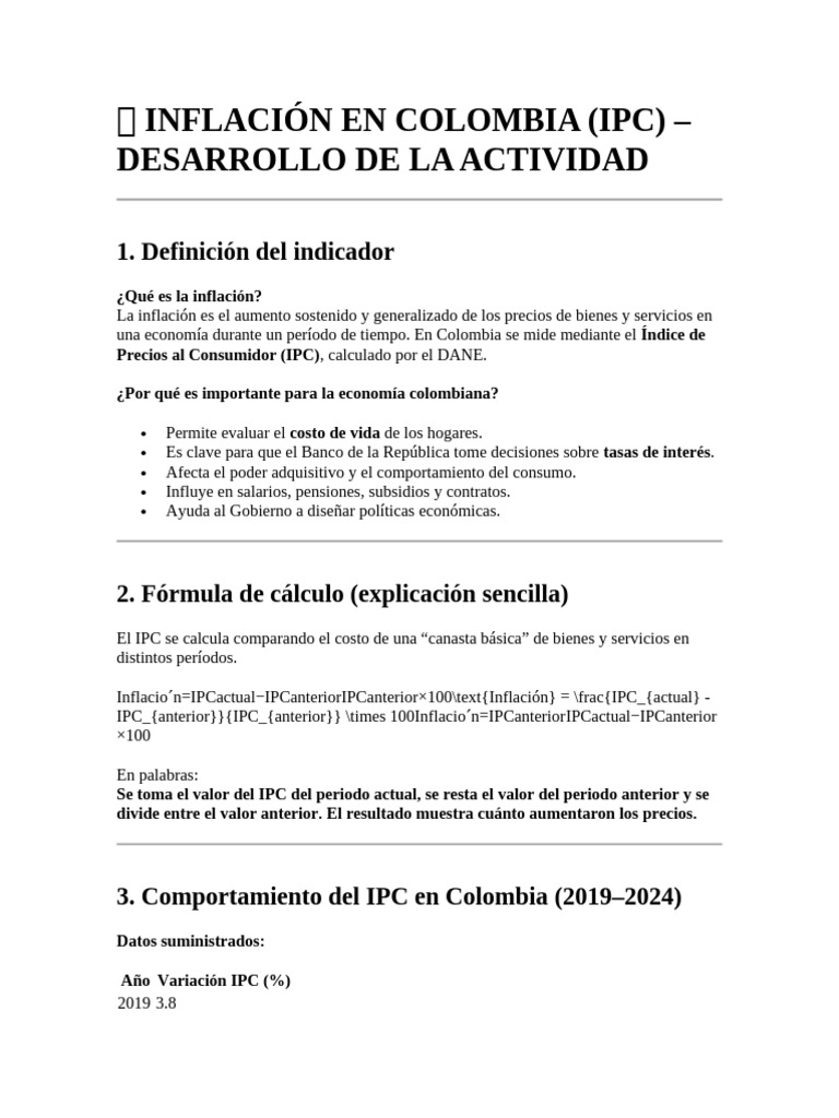 Inflación en Colombia: Análisis IPC 2019-2024 | PDF | Costo de la vida ...