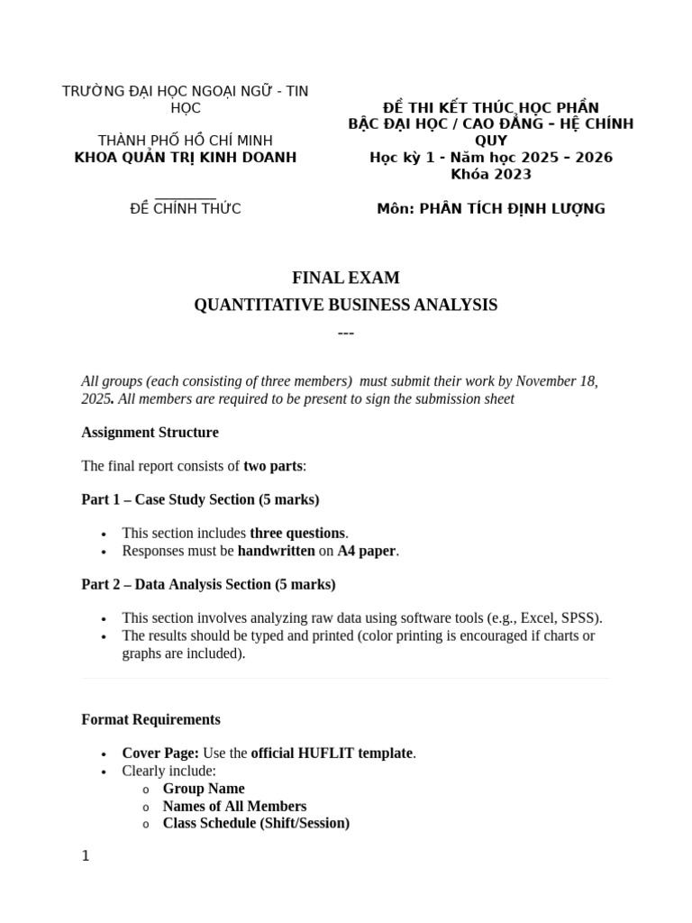 Final Exam: Quantitative Business Analysis | PDF | Regression Analysis ...