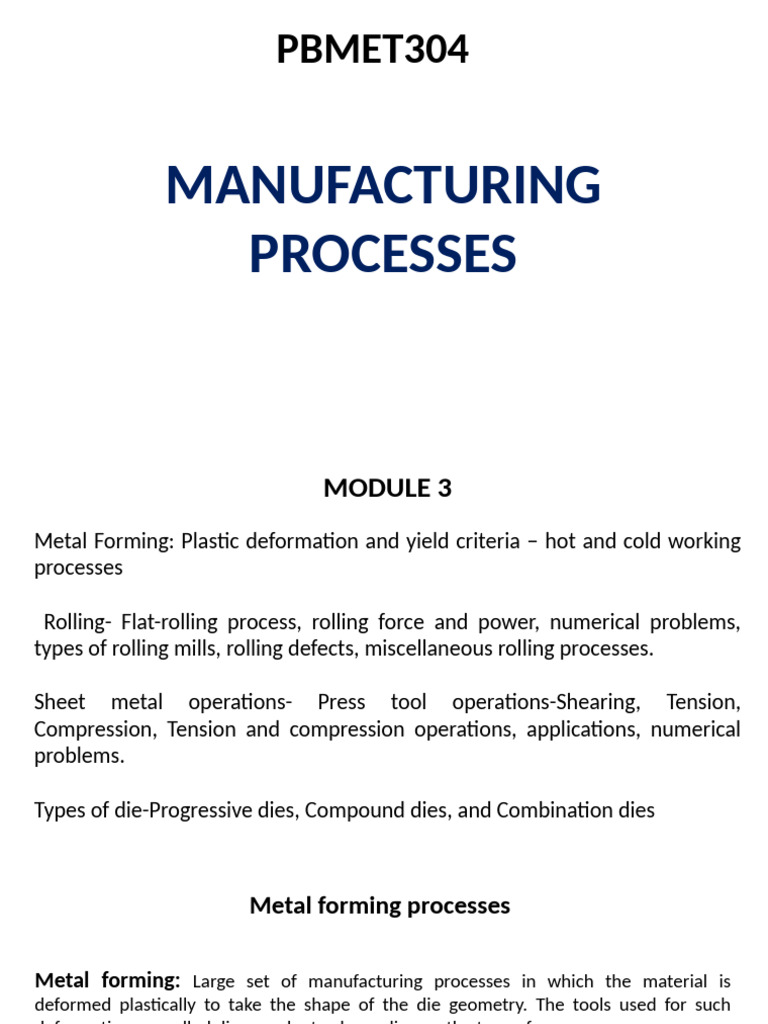 Manufacturing Processes Educational PDF | PDF | Rolling (Metalworking ...