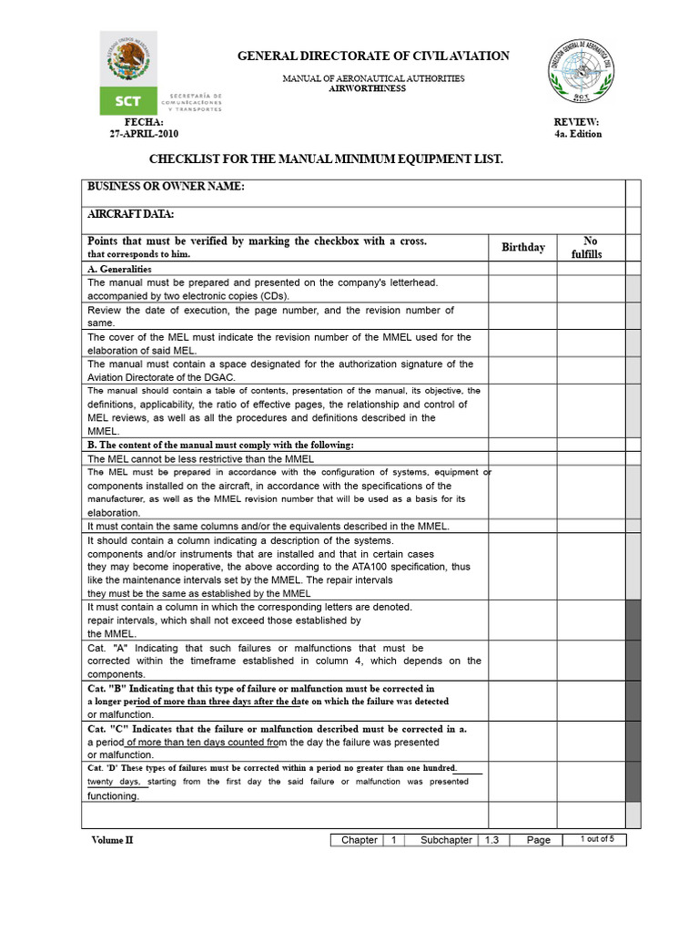 Airworthiness Manual Checklist for MEL | PDF | Flight Recorder | Aviation