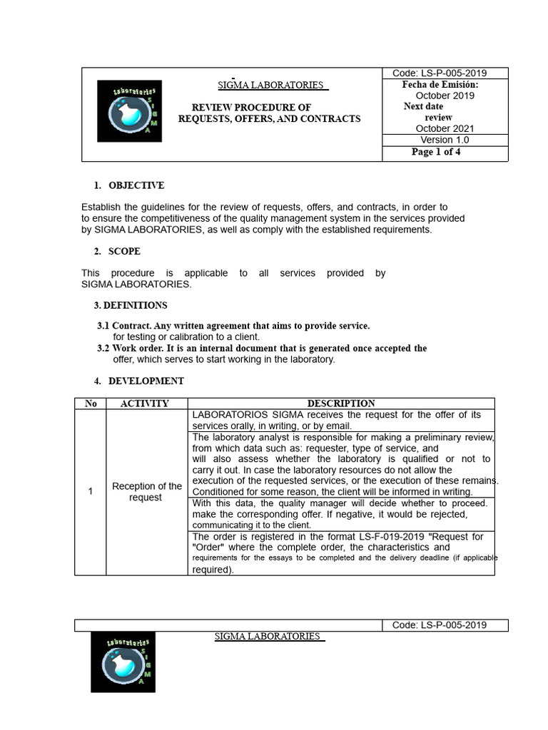Procedure For Reviewing Requests, Offers, and Contracts | PDF | Business