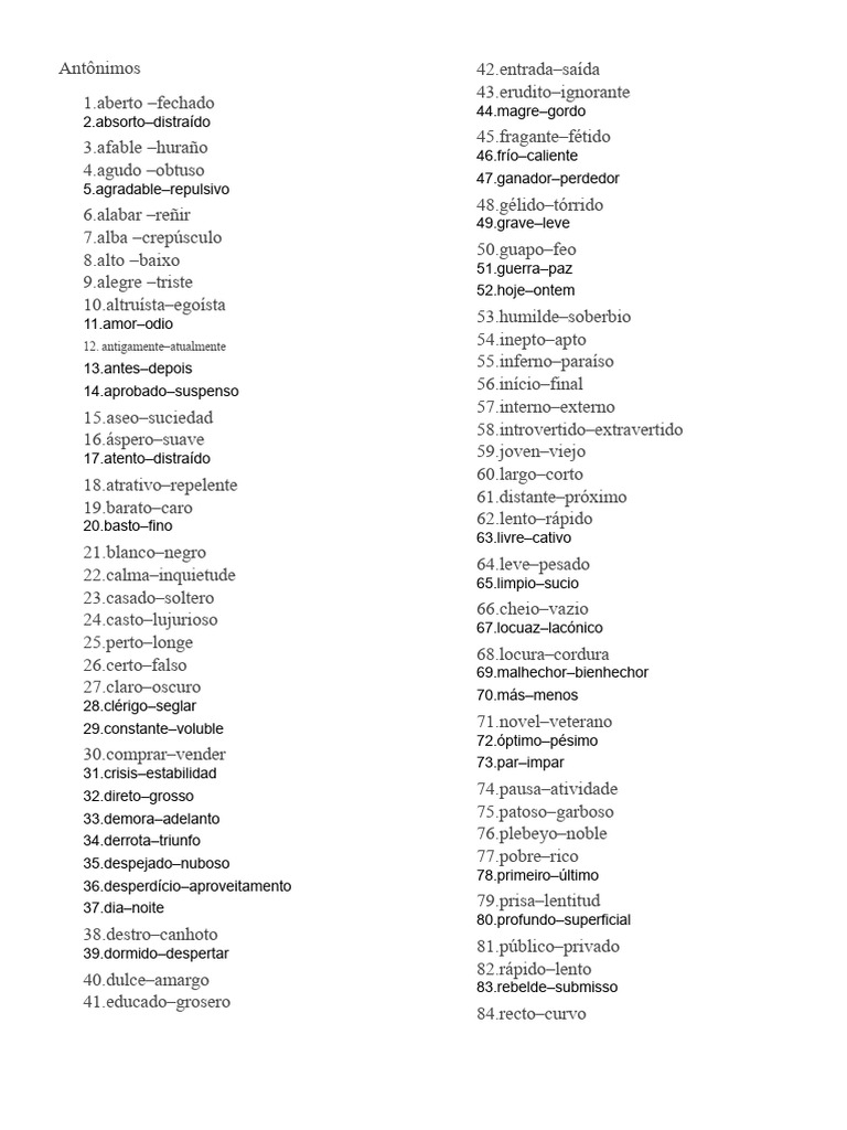 100 Sinônimos e Antônimos | PDF