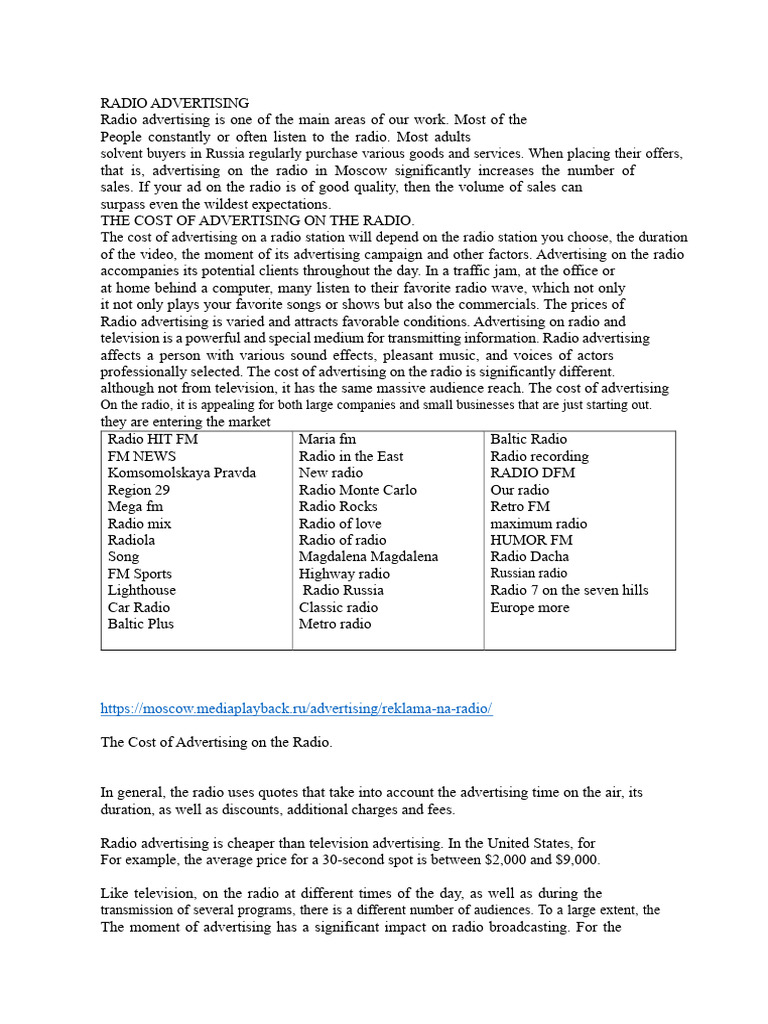 Radio Advertising Costs and Strategies | PDF | Radio | Advertising