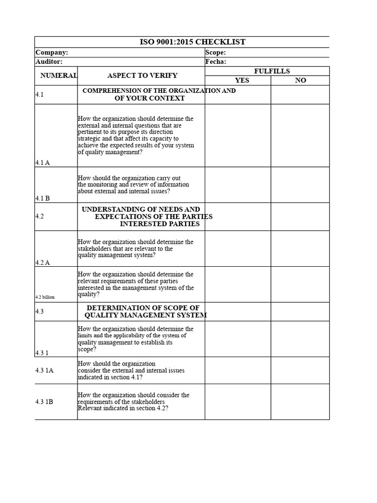 Iso 9001-2015 Checklist | PDF | Quality Management | Audit