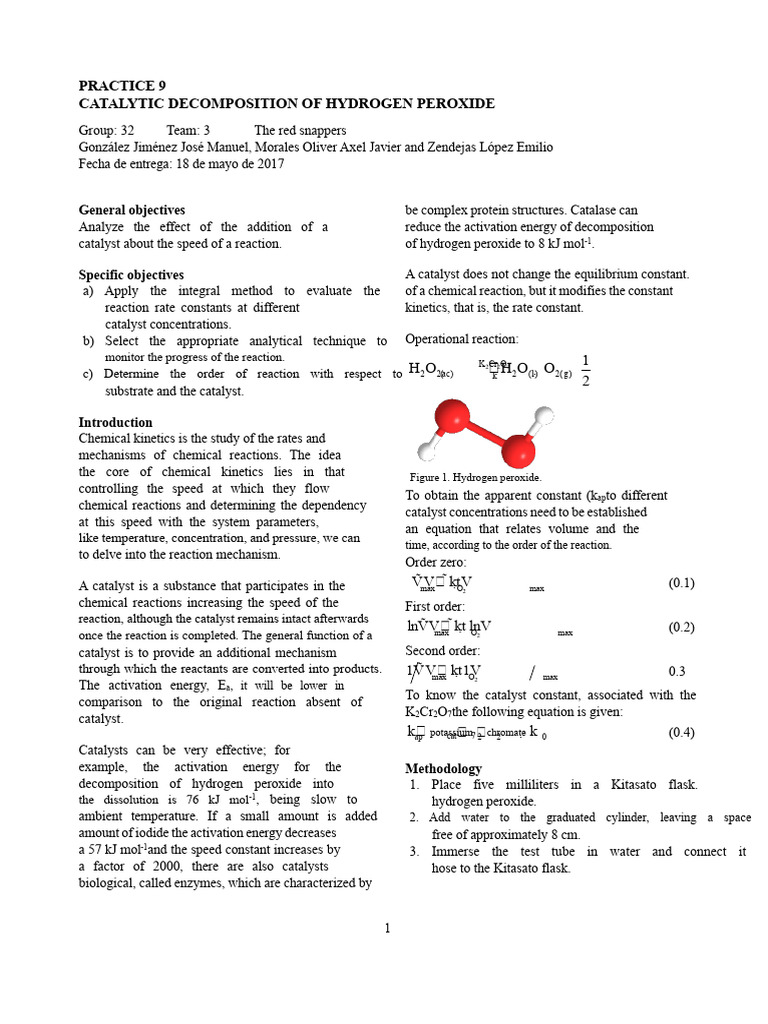 Catalytic Decomposition of Hydrogen Peroxide | PDF | Chemical Reactions ...