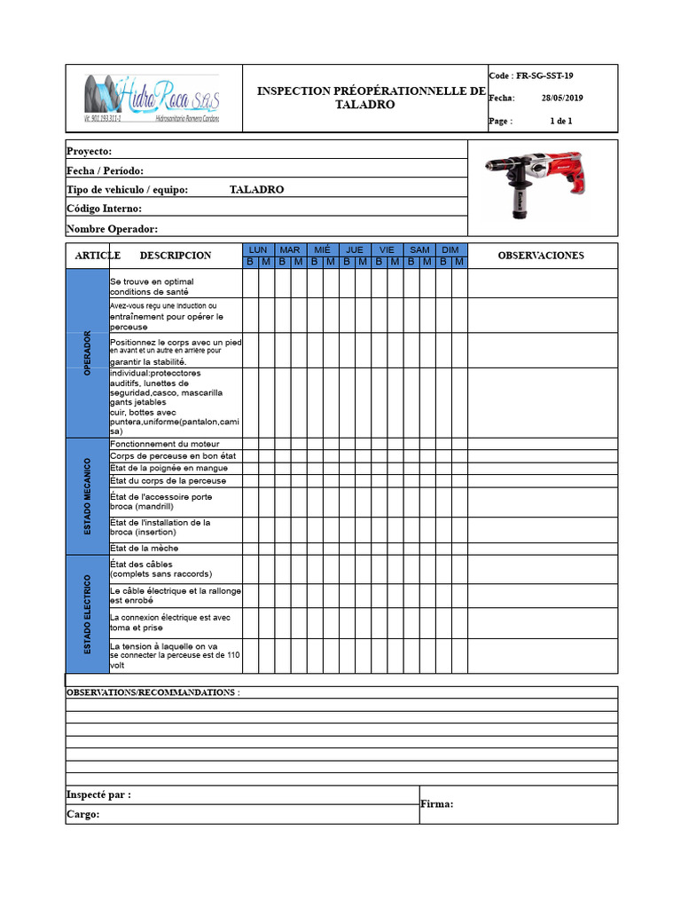 Inspection préopérationnelle de machines | PDF | Perceuse