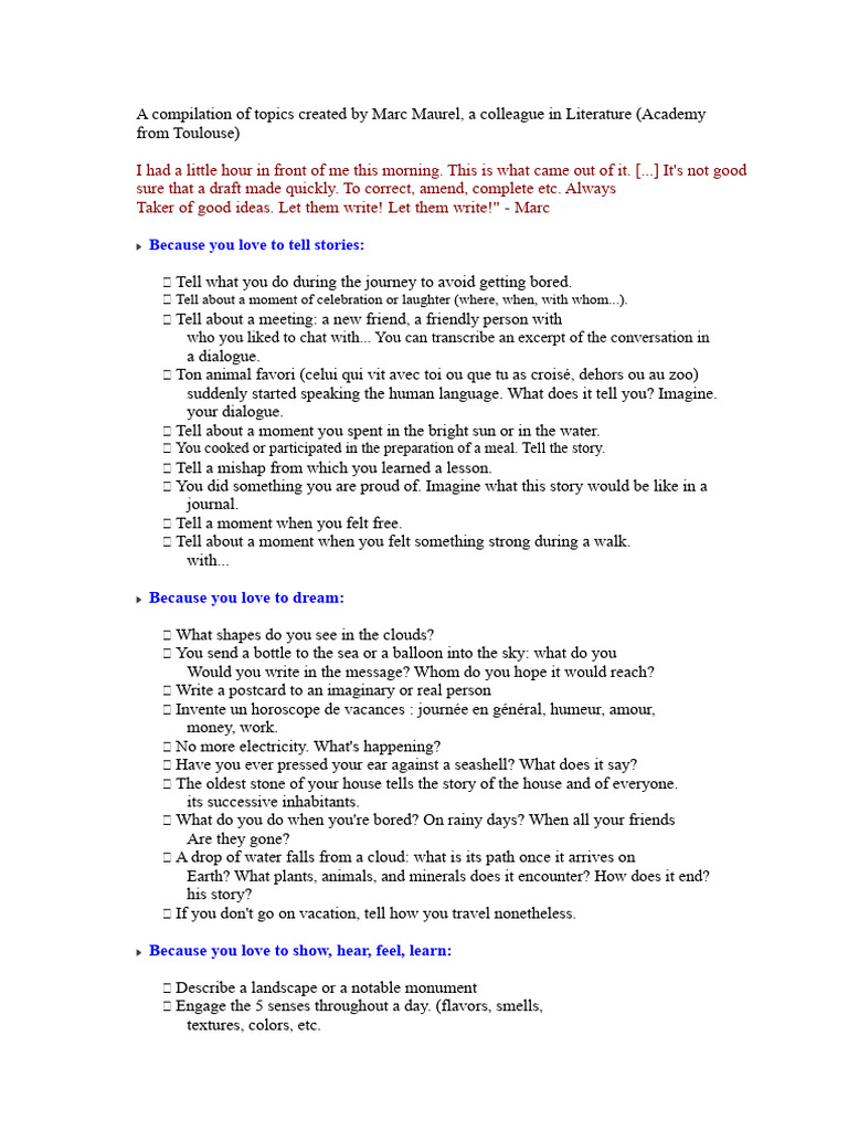 Compilation of College Writing Topics | PDF
