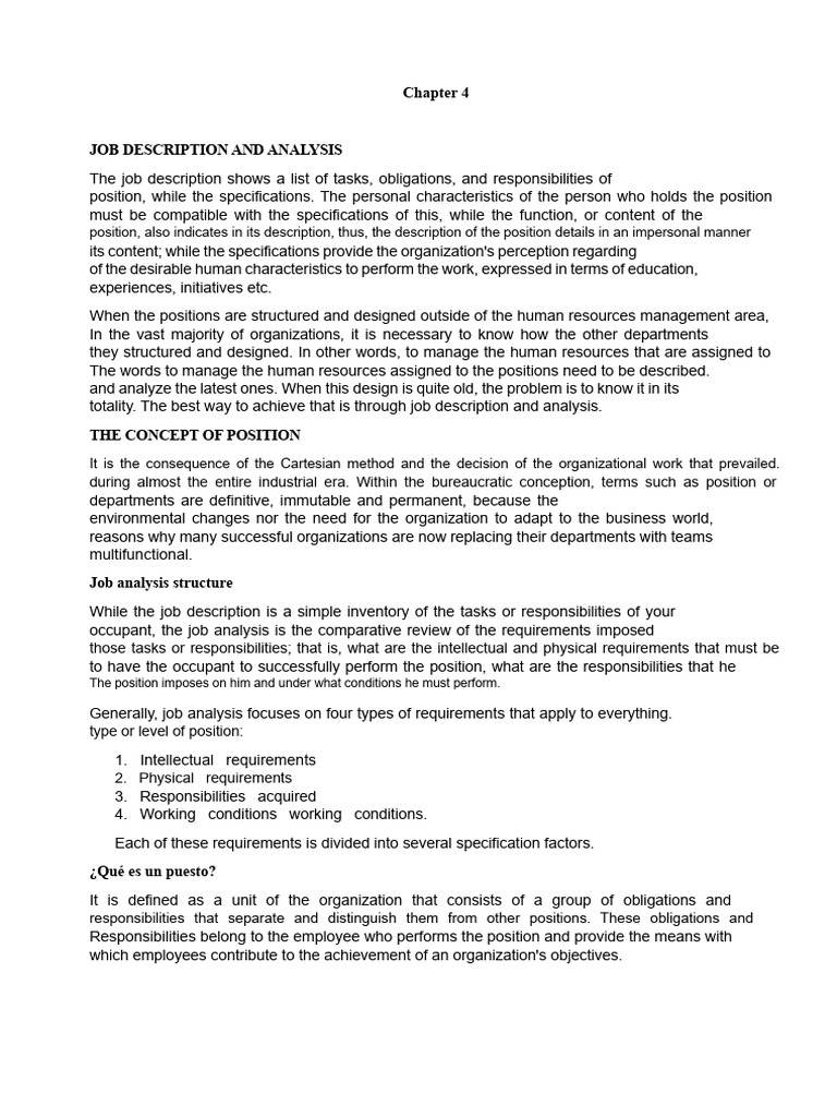 Analysis and Job Description Chapter 4 | PDF | Questionnaire | Business