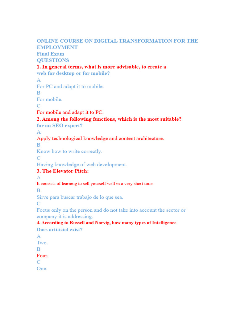 Digital Transformation Exam Questions | PDF | Artificial Intelligence ...