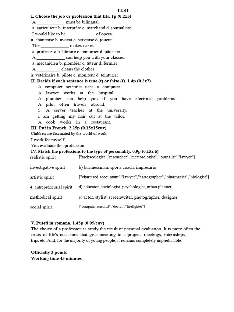 Career Choice and Evaluation Test | PDF