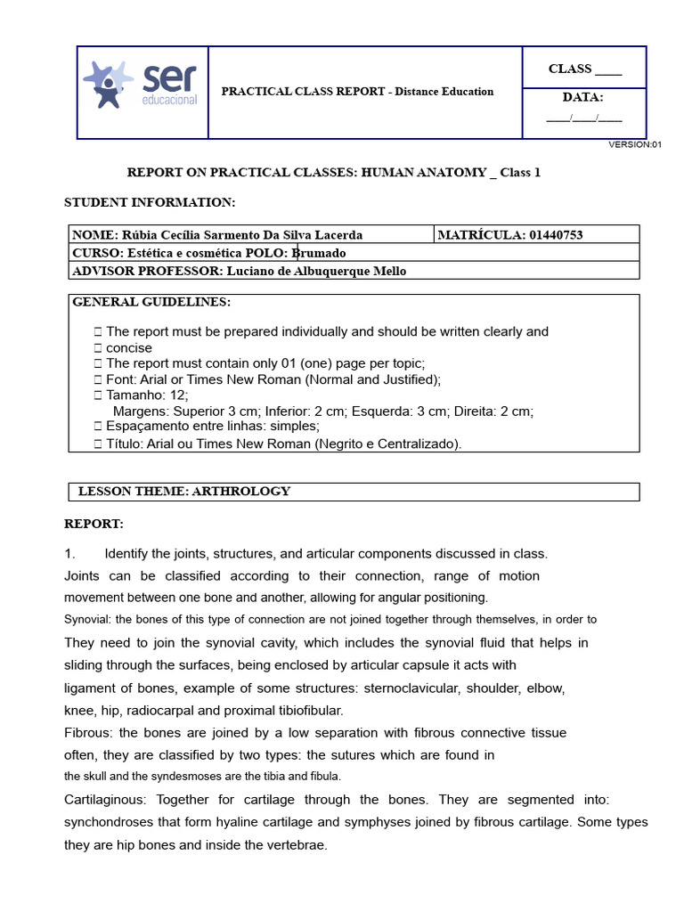 PRACTICAL REPORT EAD - HUMAN ANATOMY - Class 1 (Automatic Recovery ...