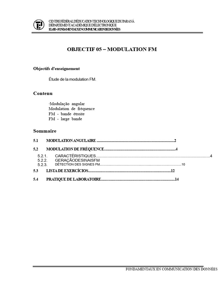 Fondamentaux de la Modulation FM PDF Modulation de fréquence Radio — free download