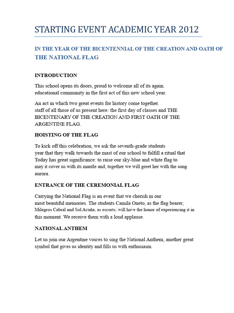 Opening Ceremony of The 2012 School Year | PDF