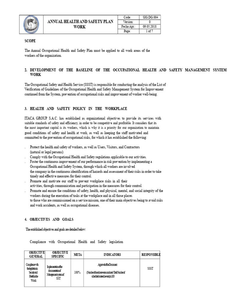 Annual Occupational Health and Safety Plan Model | PDF | Occupational ...