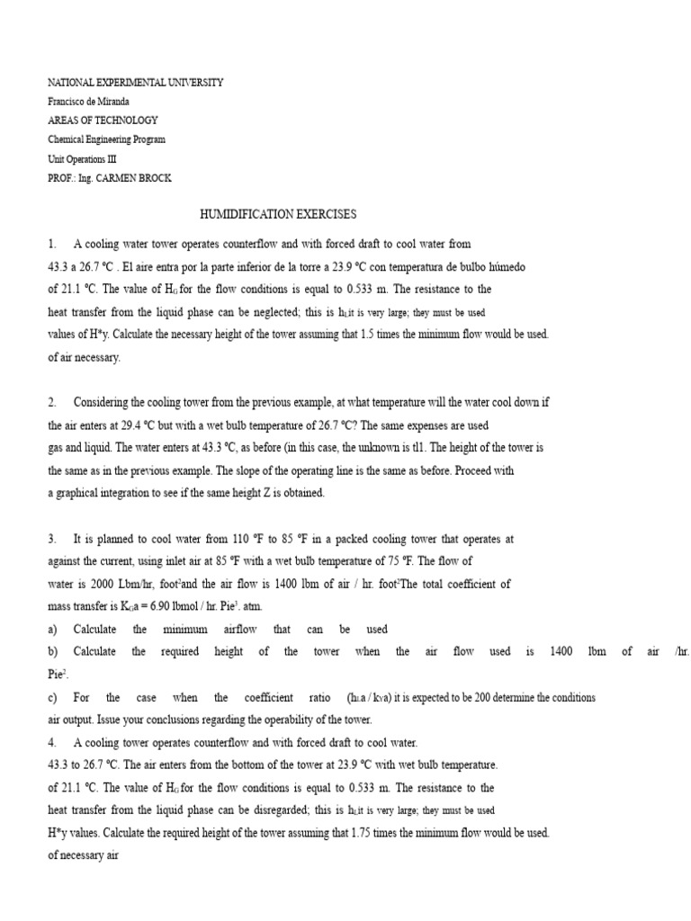 Cooling Tower Design and Calculations | PDF | Humidity | Water