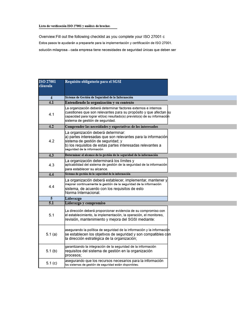 Checklist ISO 27001 para Certificación | PDF | Seguridad de información ...