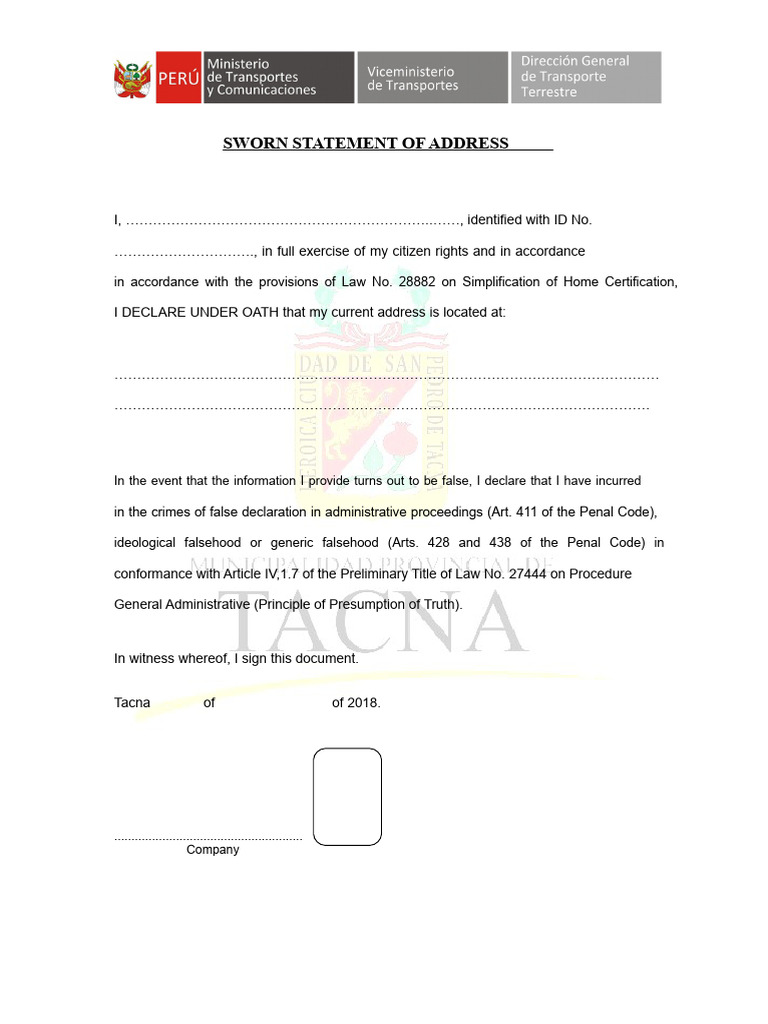 Sworn Statement of Address Template | PDF