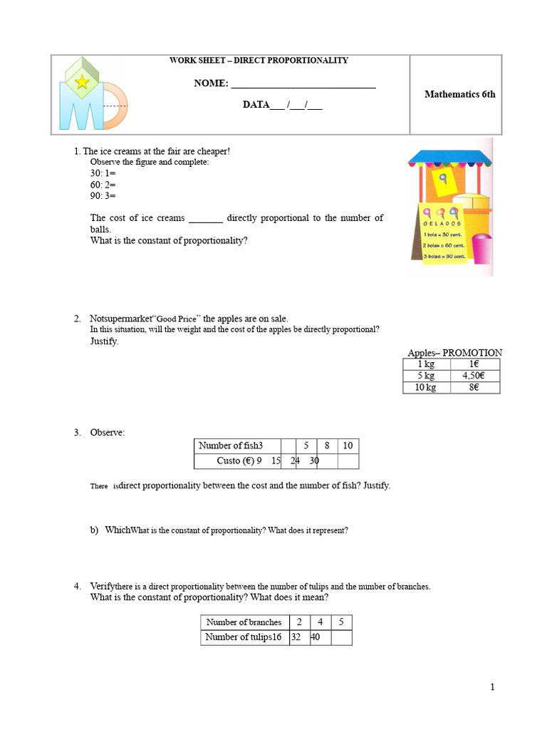 Worksheet - Direct Proportionality | PDF | Area