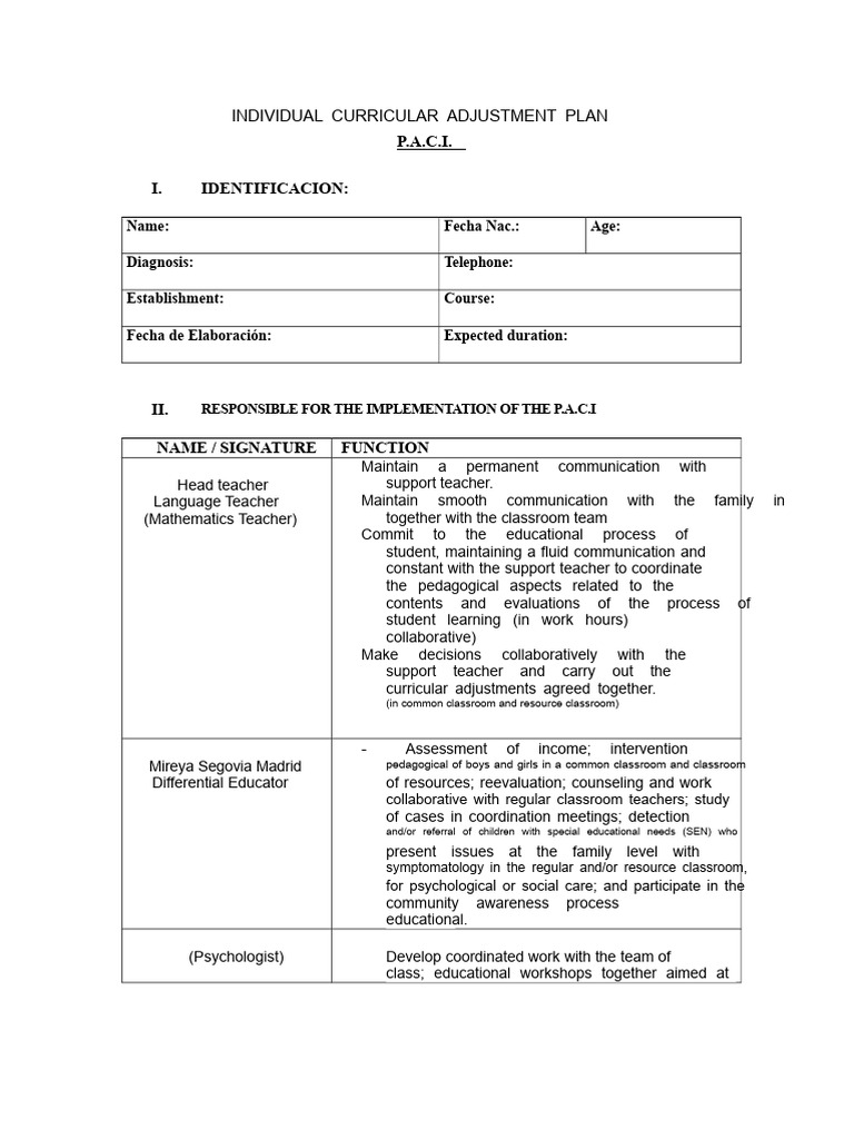 Individual Curricular Adjustment Plan | PDF | Curriculum | Speech