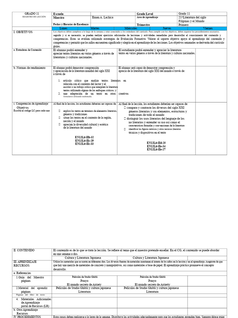 Lección de Literatura del Siglo XXI | PDF | Plan de estudios | Aprendizaje