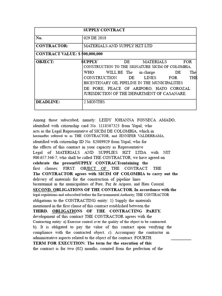 Supply Contract for Oil Pipeline Materials | PDF | Employment | Business