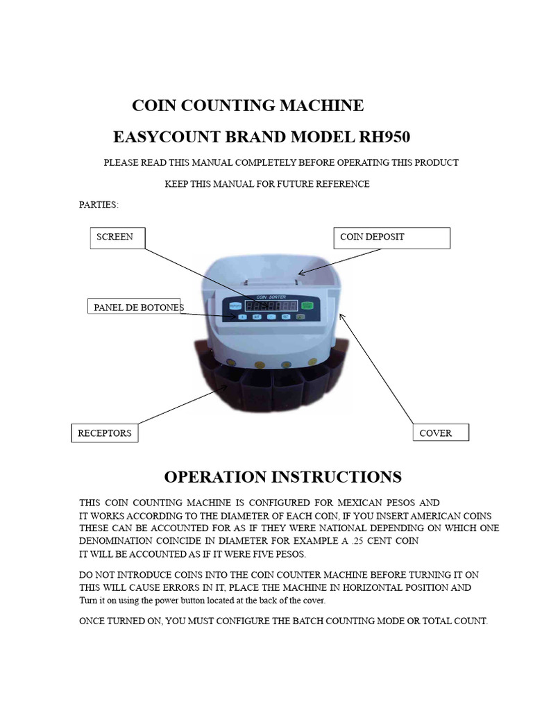 EasyCount RH950 Coin Counting Machine | PDF
