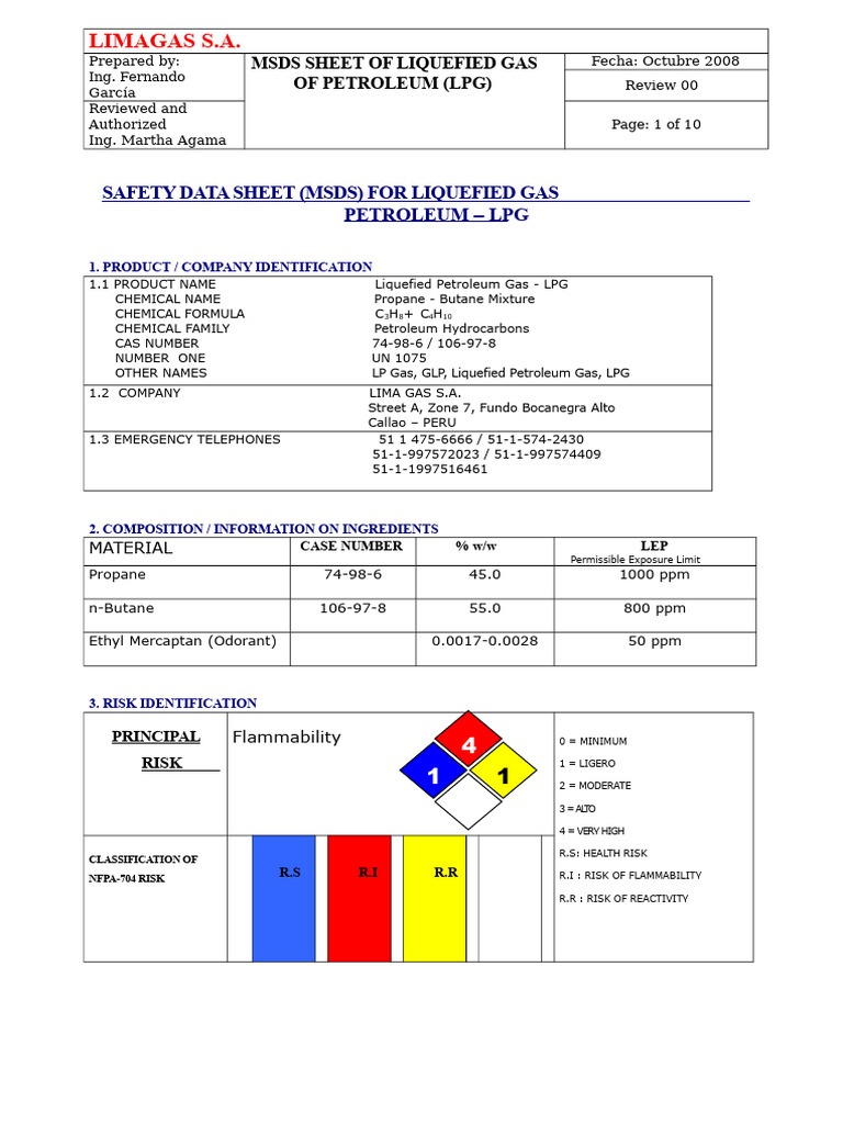 MSDS Sheet of LPG | PDF | Liquefied Petroleum Gas | Combustion