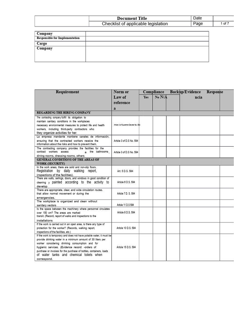 Checklist DS 594 - DS 54 - DS 40 | PDF | Public Toilet | Occupational ...