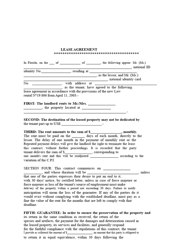 Florida Lease Agreement Template | PDF | Lease | Leasehold Estate