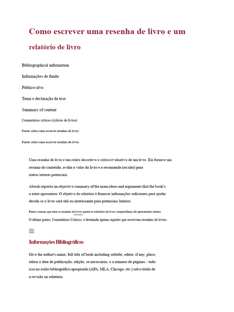 Como Escrever Uma Resenha de Livro e Um Relatório de Livro | PDF ...
