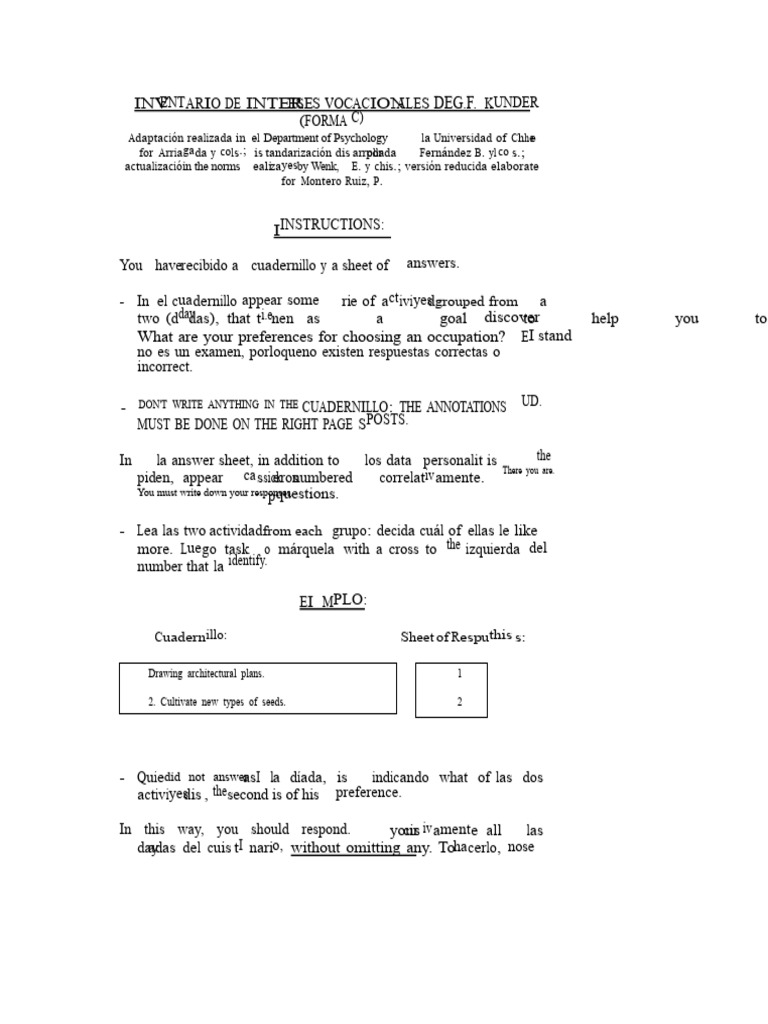 Inventario de Intereses Vocacionales | PDF