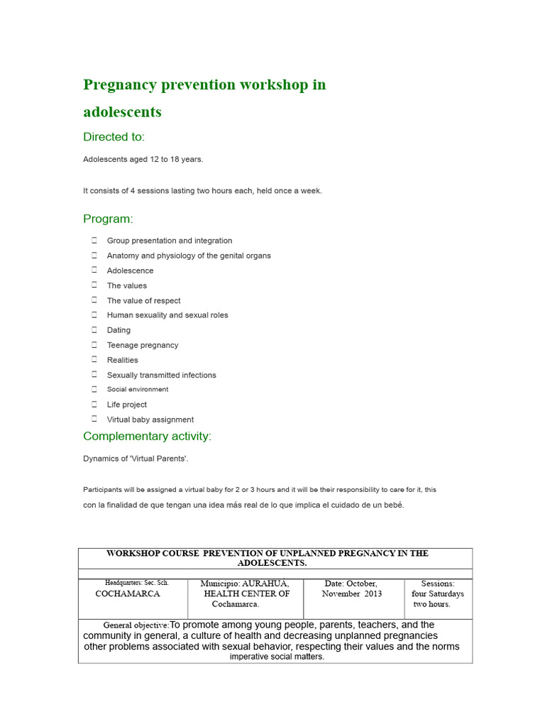 Adolescent Pregnancy Prevention Workshop | PDF | Adolescence | Teenage ...