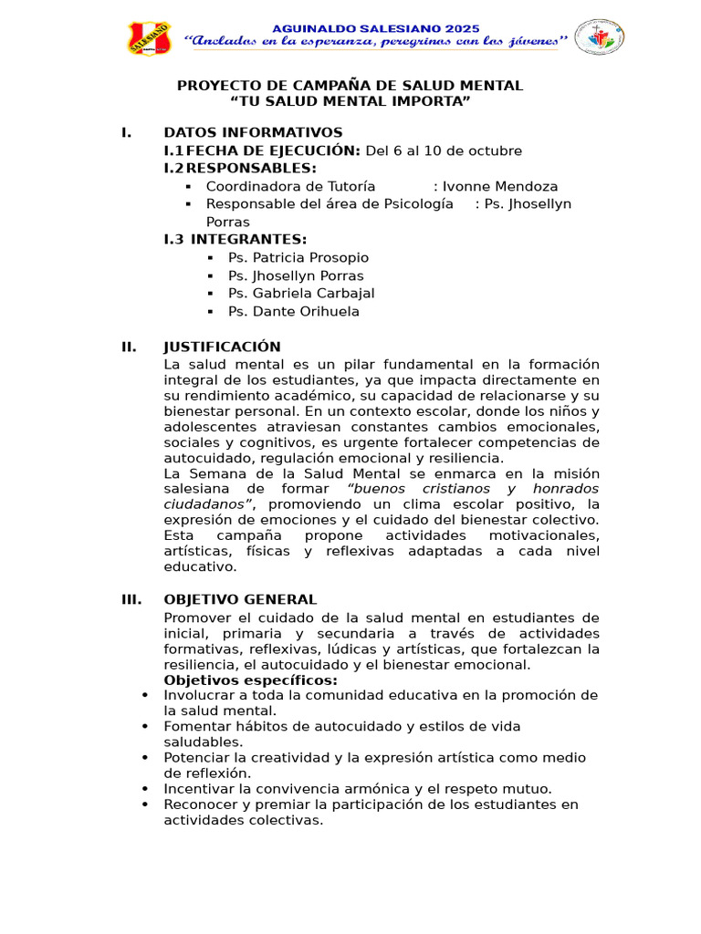 Campaña de Salud Mental Escolar 2023 | PDF | Salud mental | Las emociones