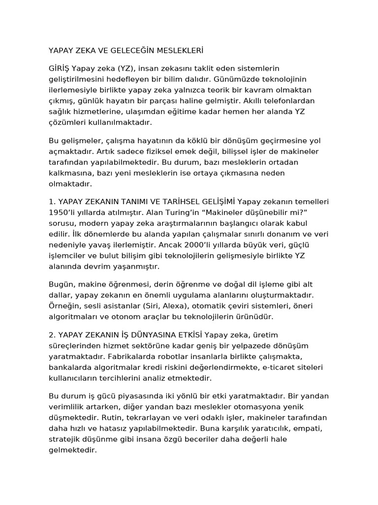 Yapay Zeka Ve Gelecegin Meslekleri Uzun | PDF
