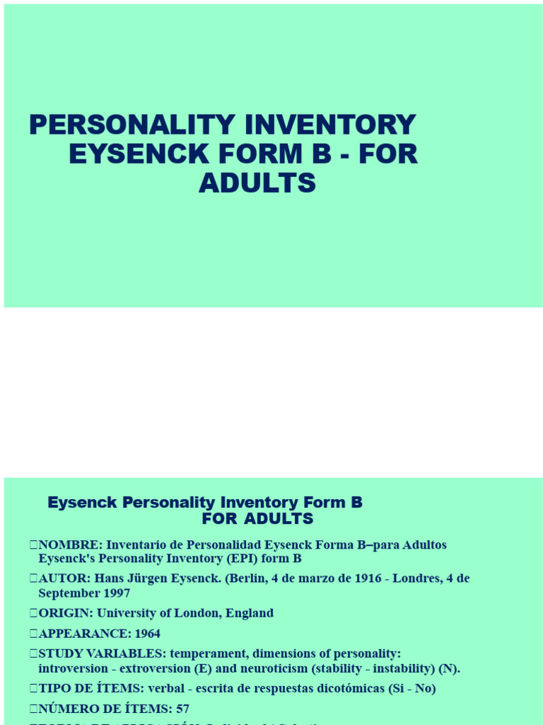 Eysenck Personality Inventory Form B | PDF
