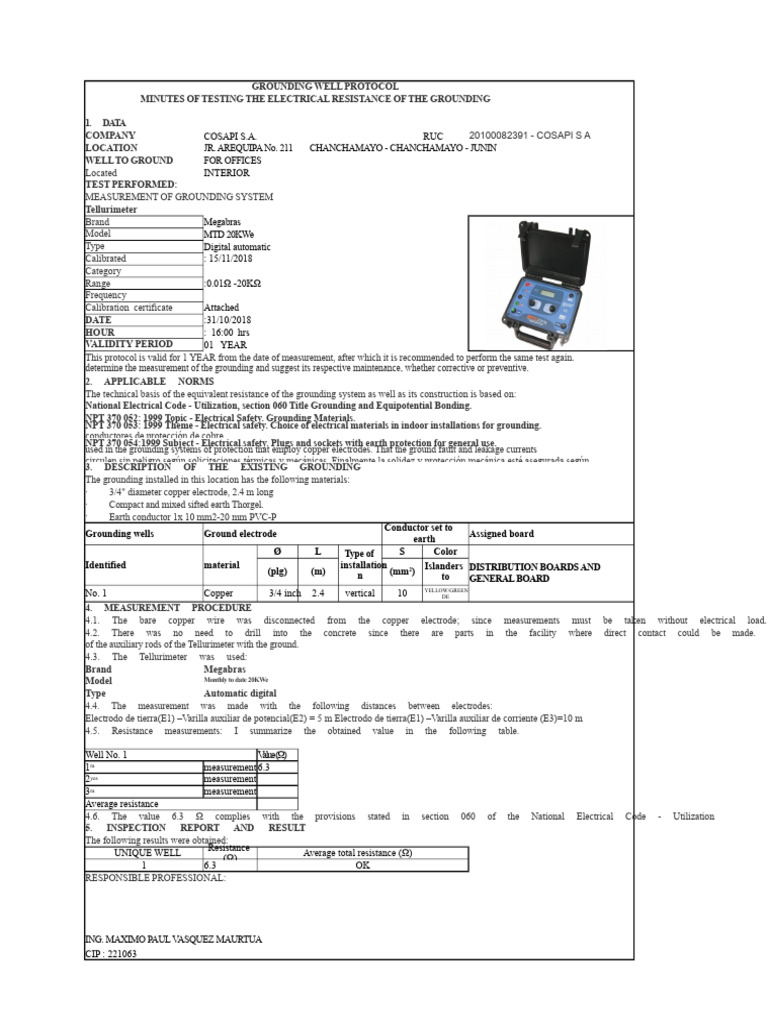 Grounding System Resistance Testing Report | PDF | Electricity ...