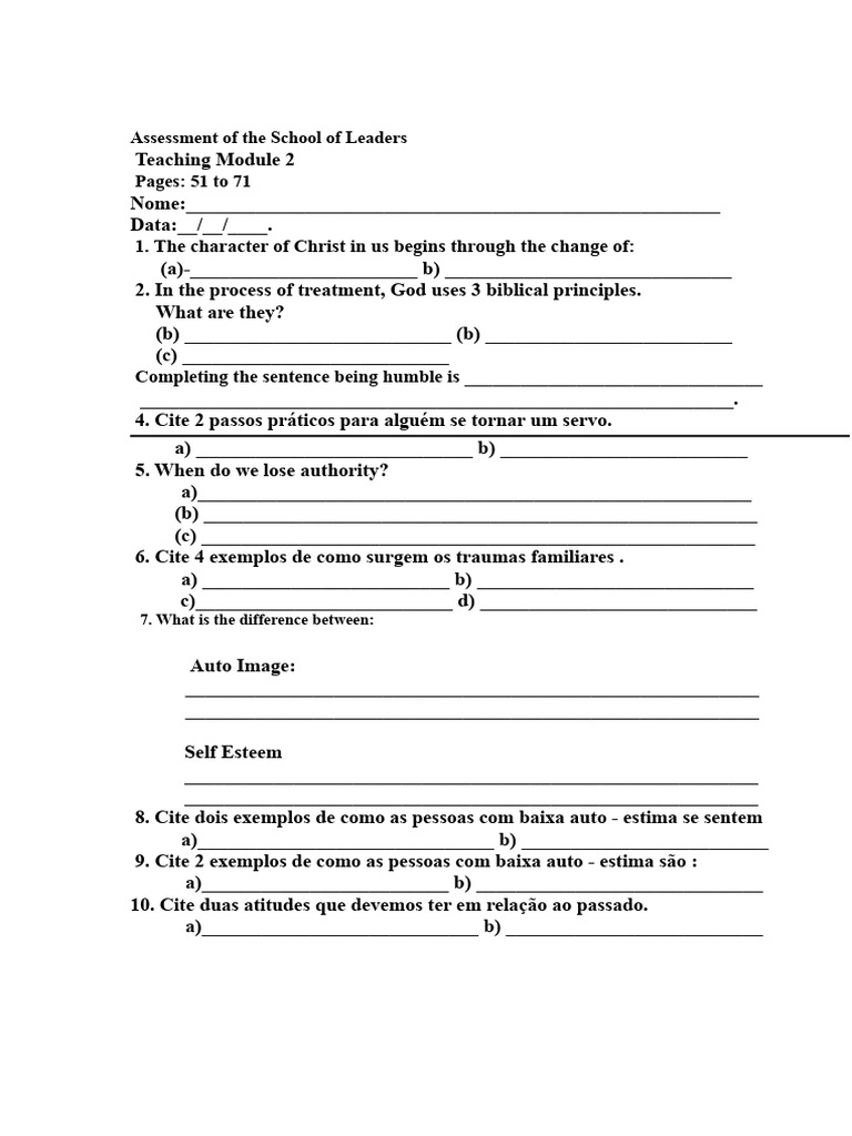 Avaliação do Módulo 2: Escola de Líderes | PDF